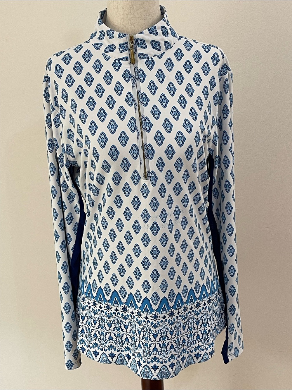 Cabana Life Blue White Medallion UPF 50+ Quarter Zip Sport Top M